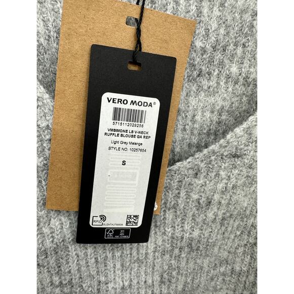Vero Moda Sweater Women Small NWT Light Grey Melange Simone Long Sleeve Ruffle - Picture 6 of 10